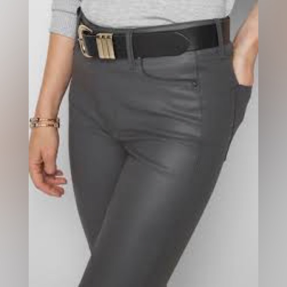 White House Black Market High-Rise Coated Gray Skinny Pants Women's size 4 NWT - Picture 2 of 16
